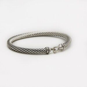 David Yurman 925 Silver and Diamonds Cable Hook Buckle Bangle Bracelet
